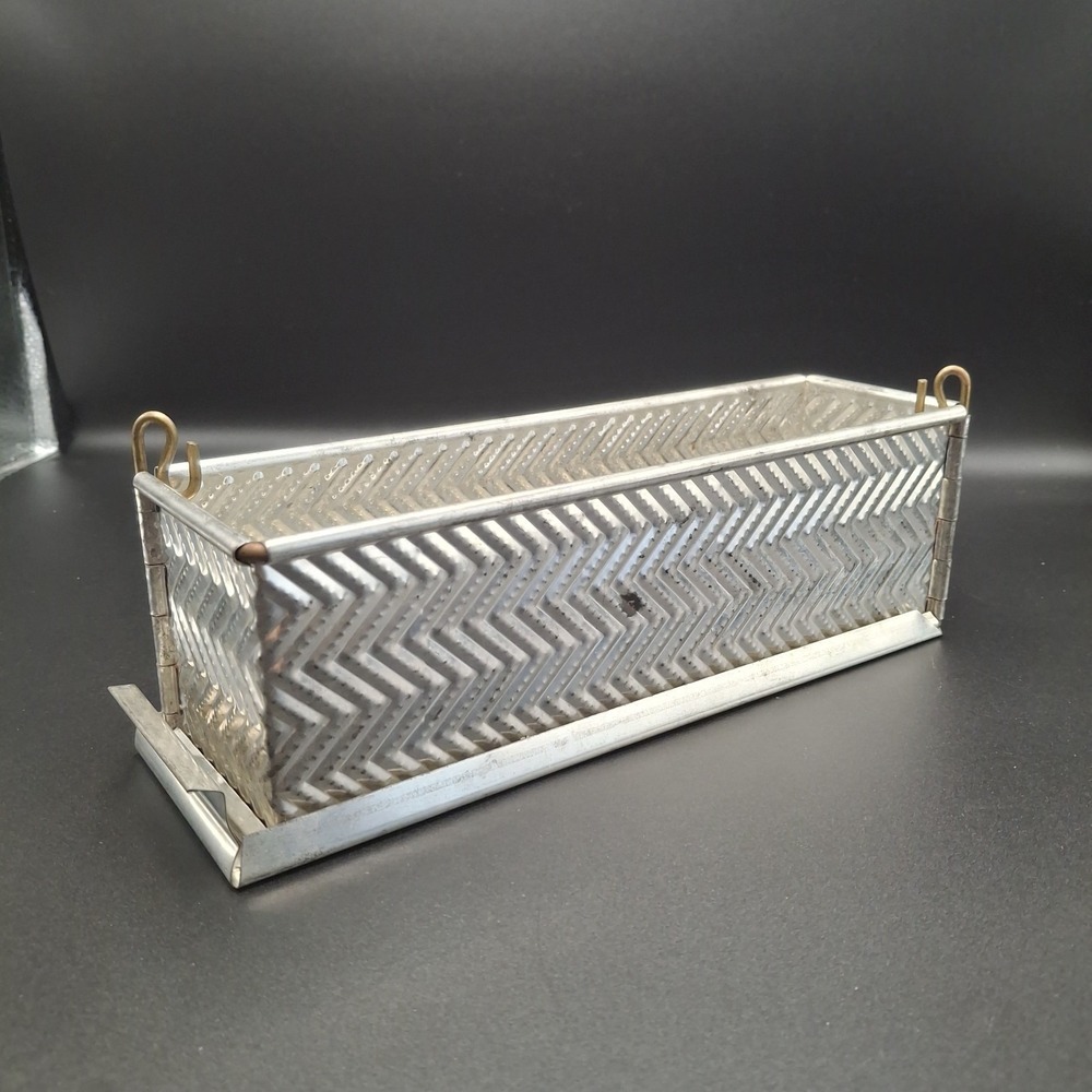 Vintage French Tin Pâté Terrine Mold w/ Hinges Chevron Pattern & Brass Pins 11"